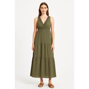 Indigo Rose Womens Olive Green Maxi Dress Size M P Petite Boho Artsy Casual
